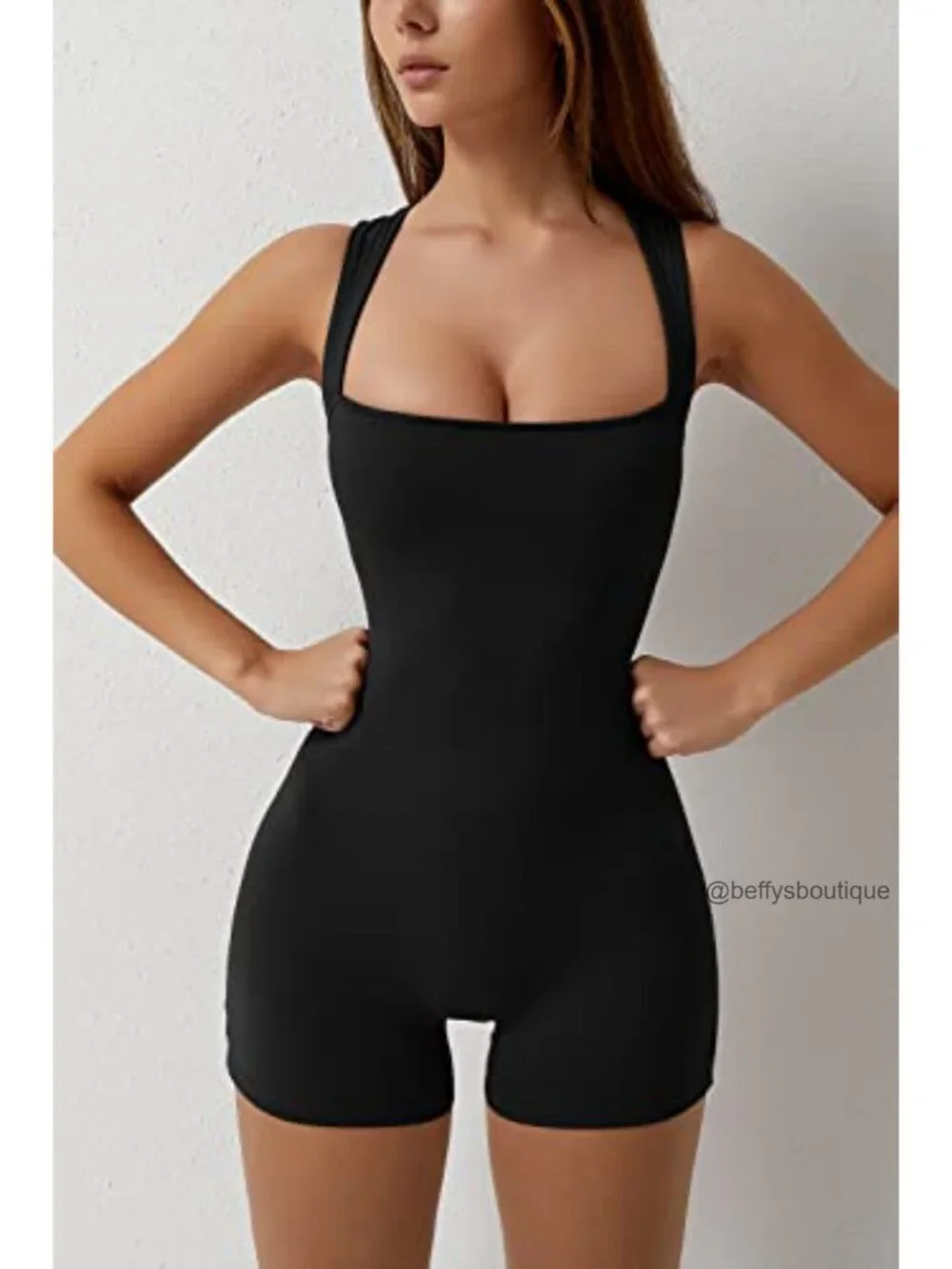 Strappy Square Neck Tank Top Bodycon Stretch Jumpsuit Romper